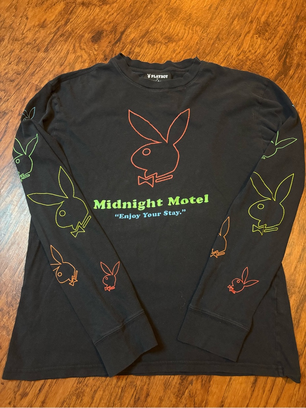 PLAYBOY Black Long-Sleeve 'Midnight Motel' Neon Outline Tee